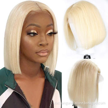 High Quality Human Virgin Hair Colorful Bob 13x4 HD Transparent Lace Front Wig Brazilian 613 Blonde Short Human Hair Bob Wig